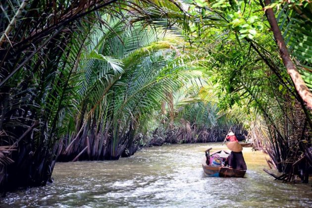 floating boat in mekong delta