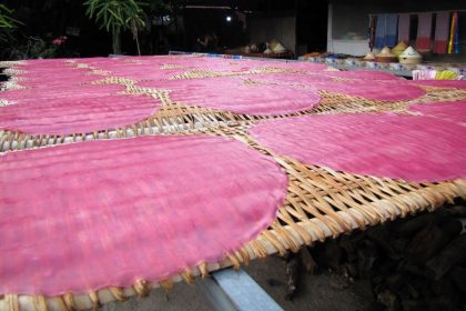 making rice paper in mekong delta