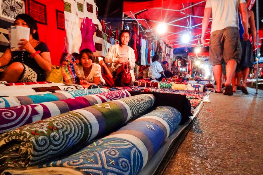 night market in luang prabang laos