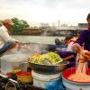 the floating market in mekong delta